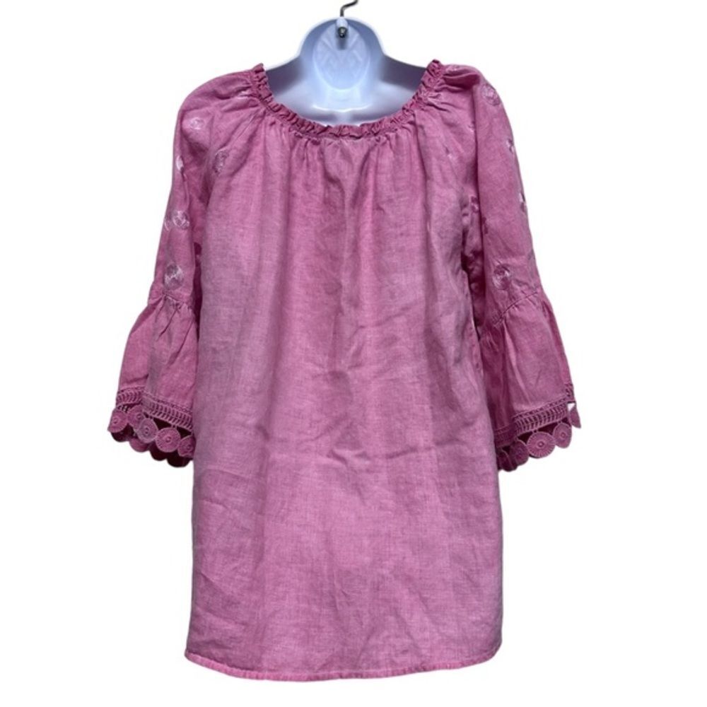 Ali Miles pink linen embroidered tunic blouse top size M - Picture 2 of 7